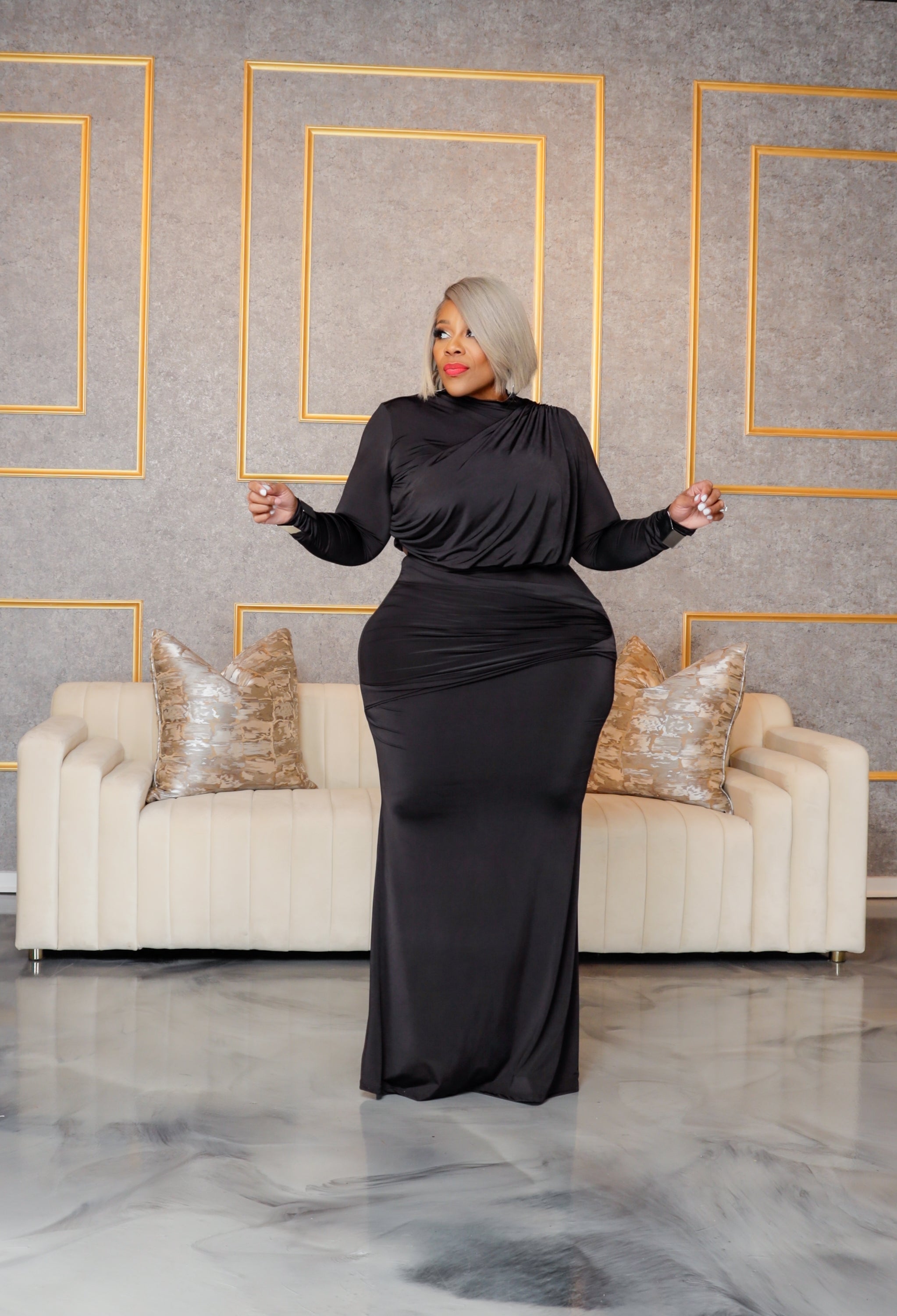 Black Diva Drape Skirt Set