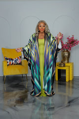 Green Chevron Satin Kimono