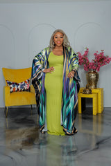 Green Chevron Satin Kimono