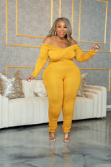 Mustard Off Shoulder Catsuit