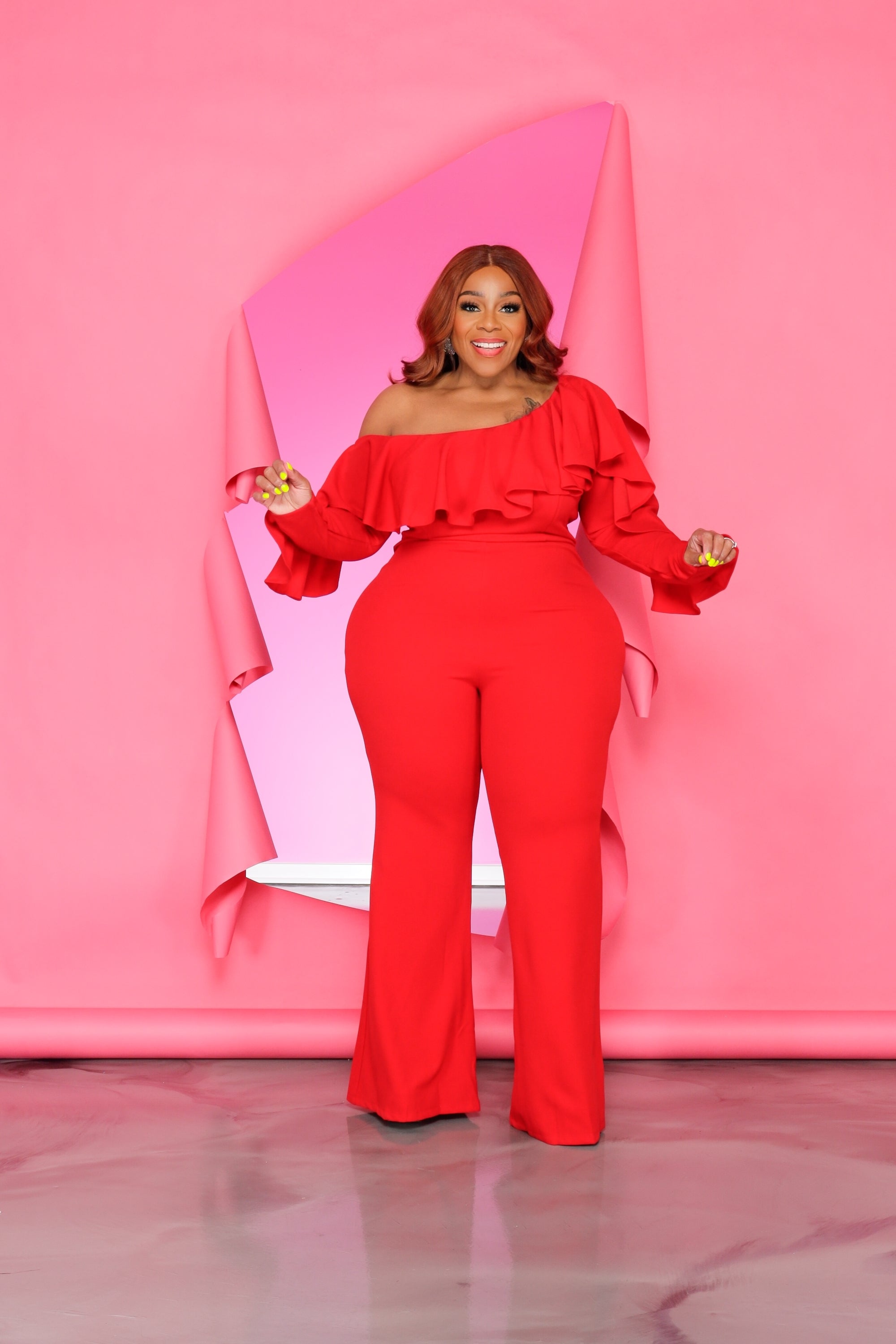 Red Adele Ruffle Jumpsuit