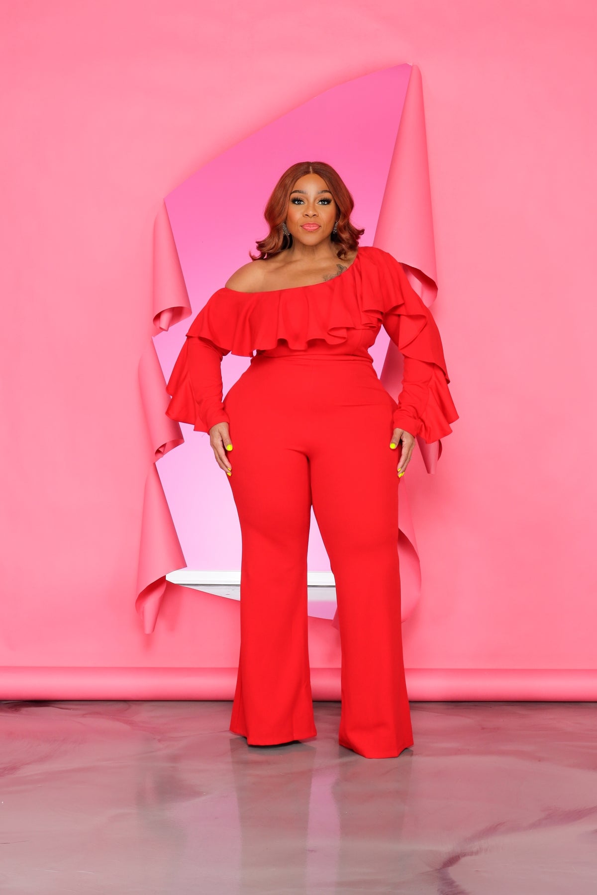 Red Adele Ruffle Jumpsuit