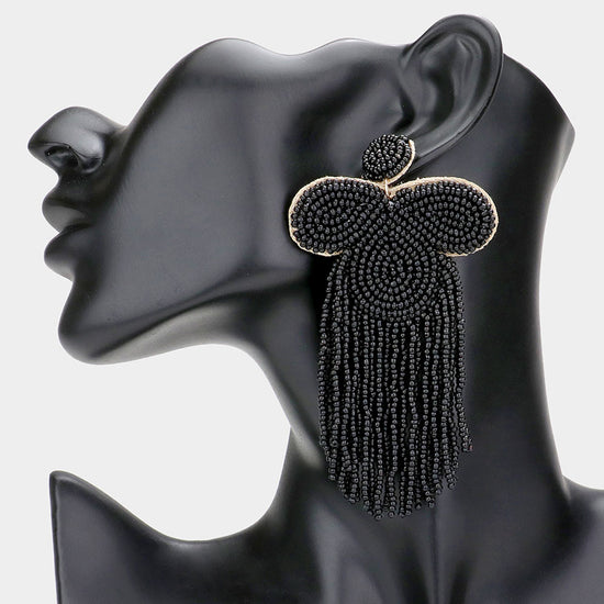 Load image into Gallery viewer, Black Seed Beaded Fringe Dangle Earrings
