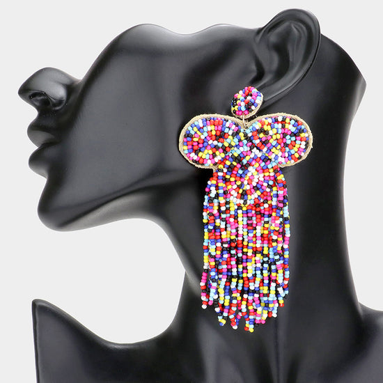 Colorful Seed Beaded Fringe Dangle Earrings