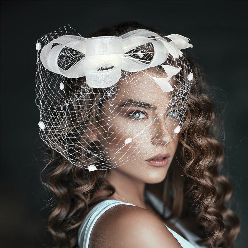 White Bow Feather Fascinator