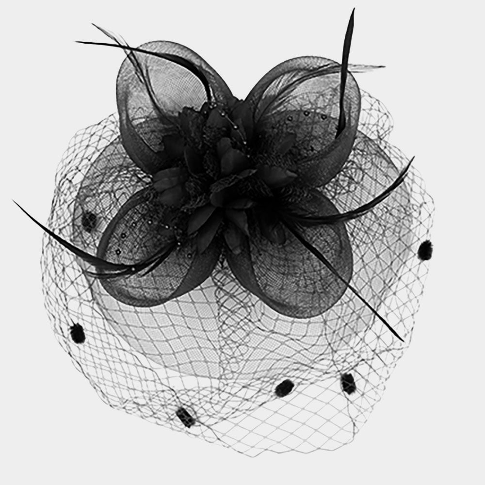 Black Mesh Feather Flower Fascinator