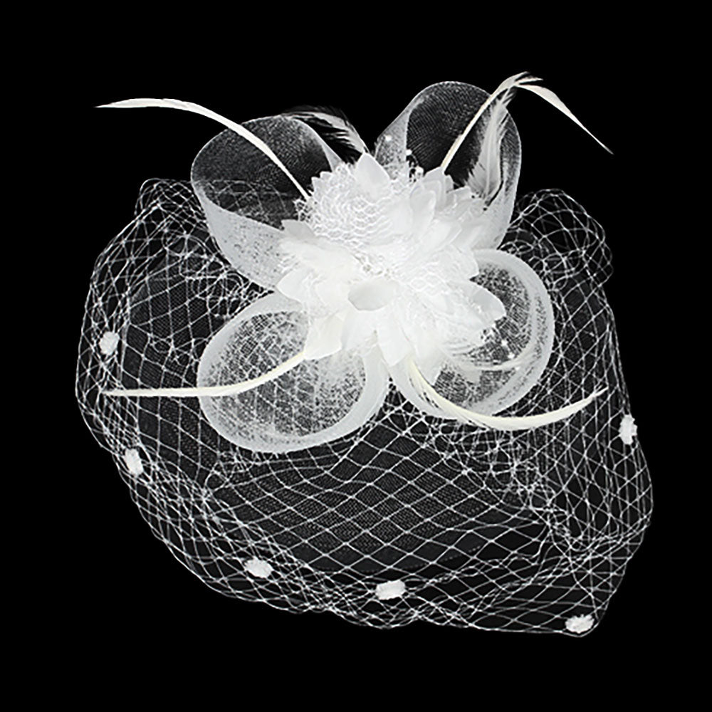 White Mesh Feather Flower Fascinator