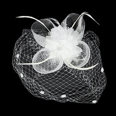 White Mesh Feather Flower Fascinator