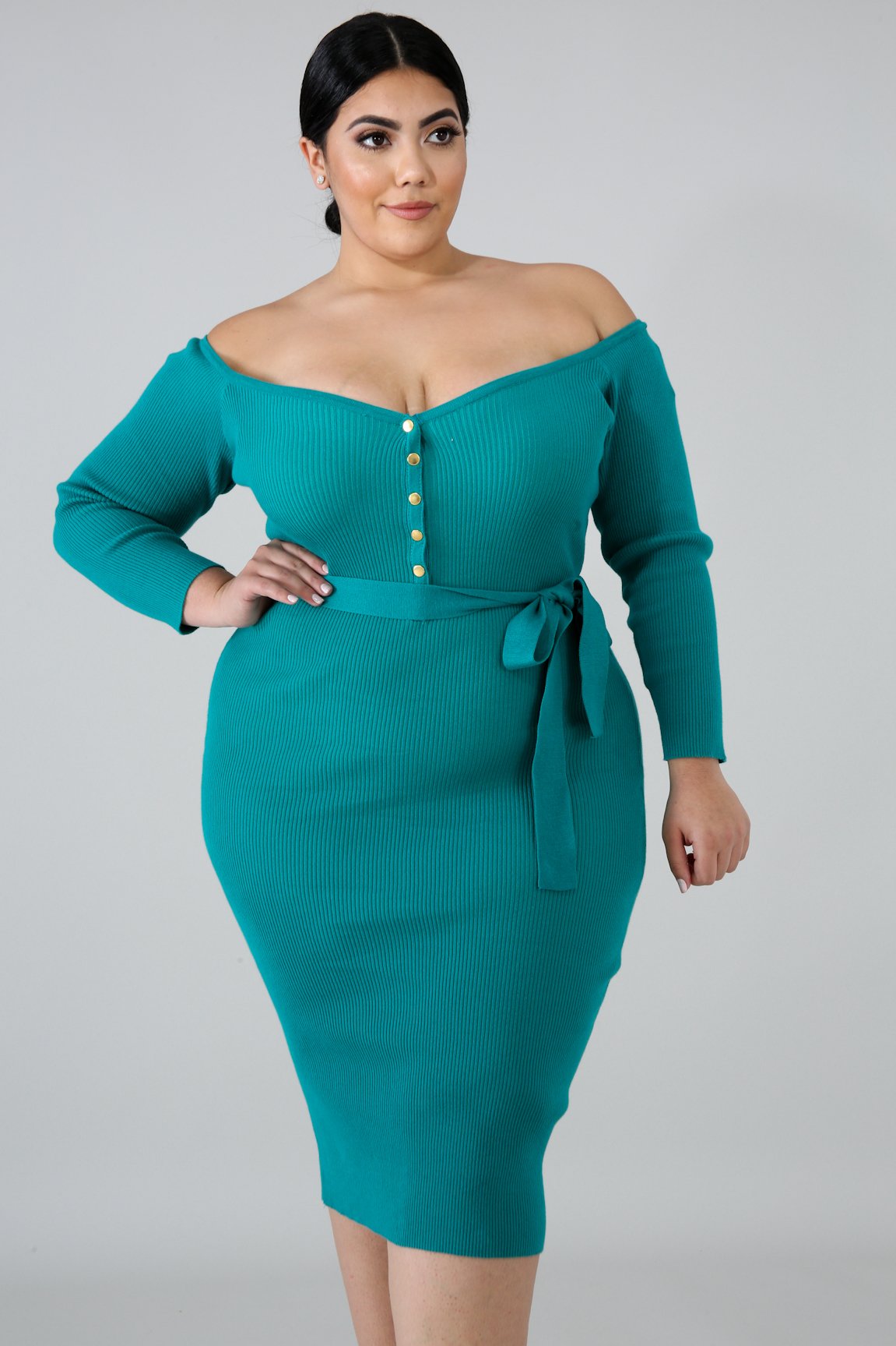 Teal Knit Belt Dress