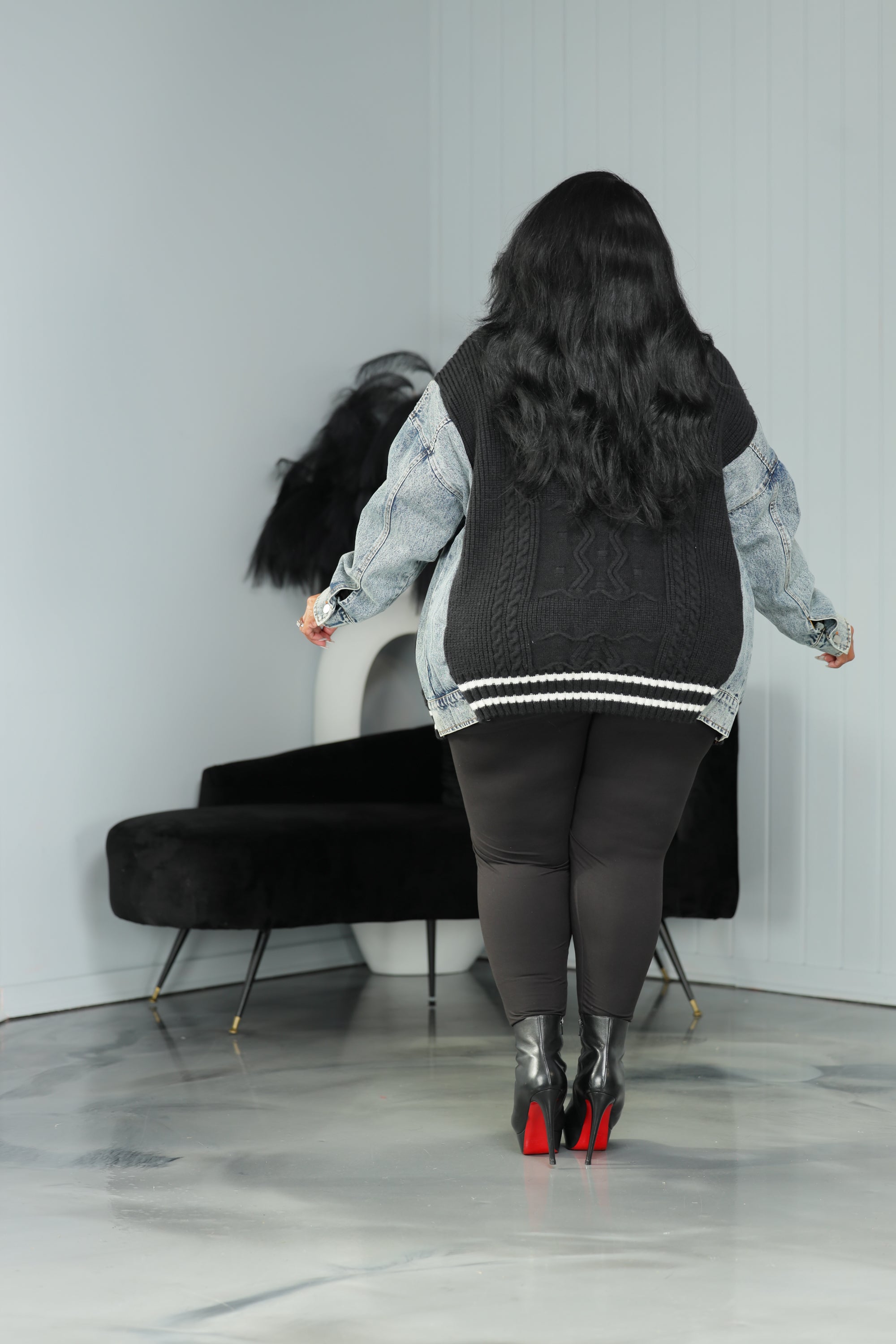 Black Denim Patch Sweater