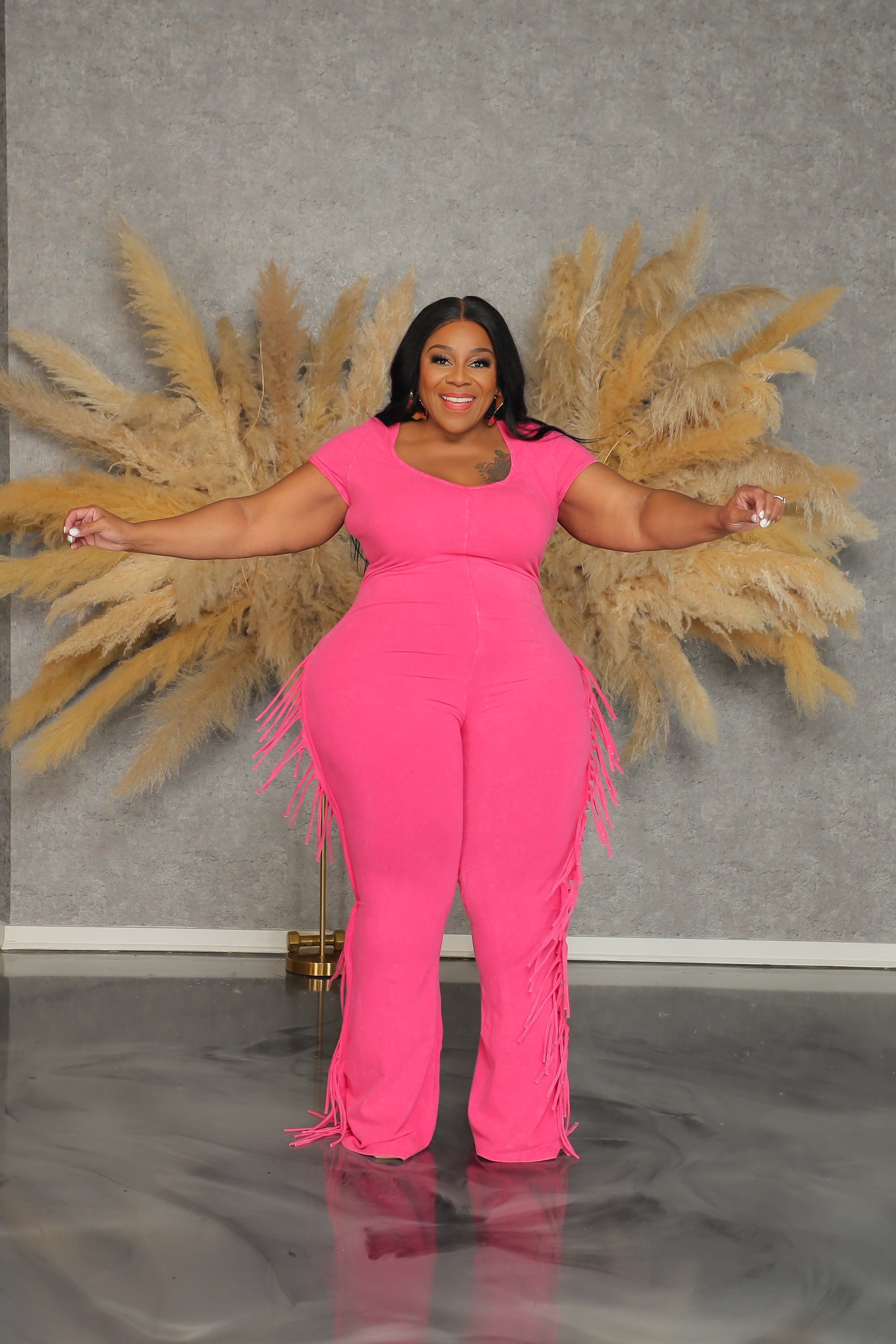 Pink hot sale fringe jumpsuit