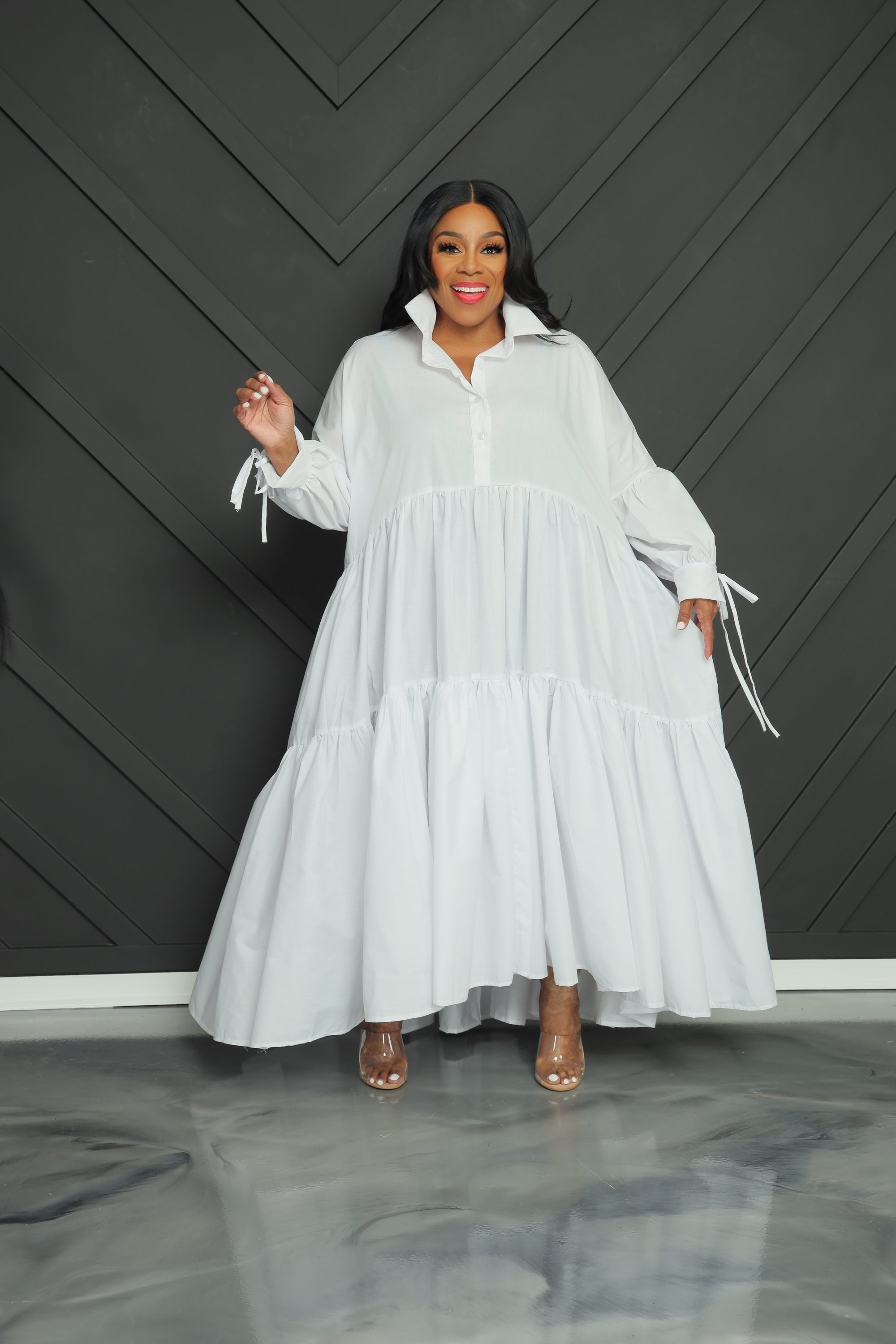 long sleeve white smock dress Reclaimed Vintage mini smock dress with inserted lace trims and ruffles in white