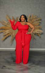 Red Fancy Feather Jumpsuit