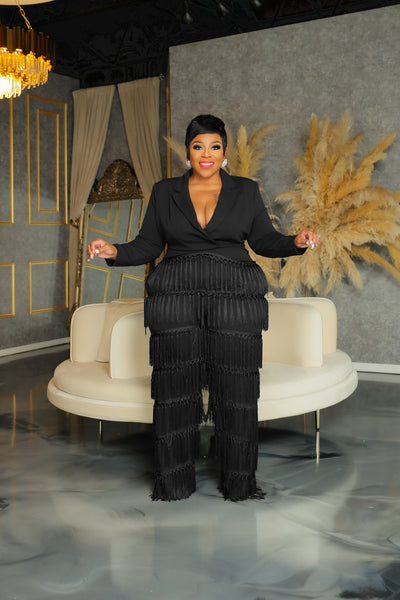 Black Shake It Fringe Jumpsuit – Curvaceous Boutique