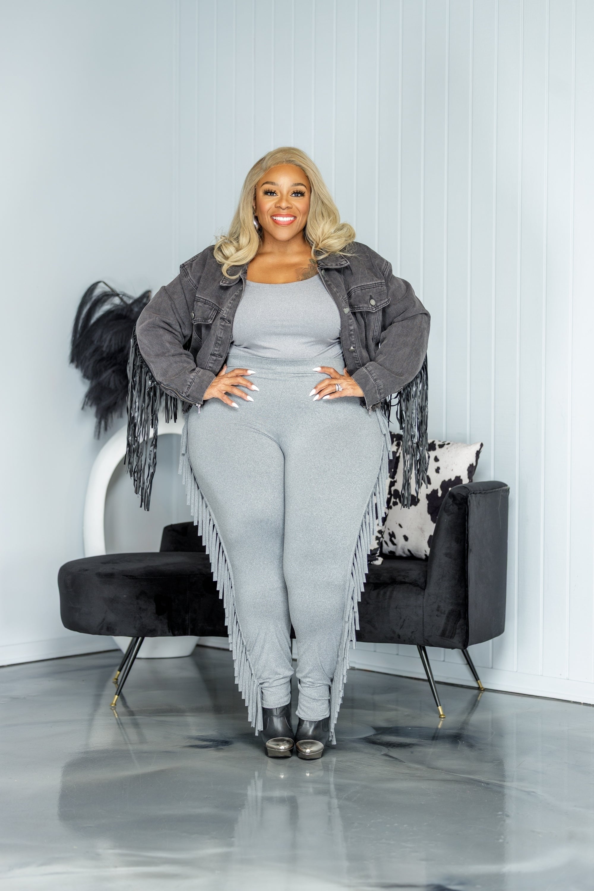 Grey Fringe Leggings