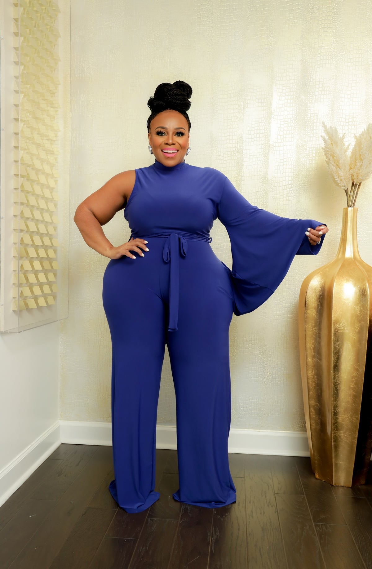 Royal Blue Cape Sleeve Jumpsuit