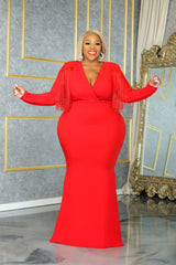 Red Glam Fringe Gown