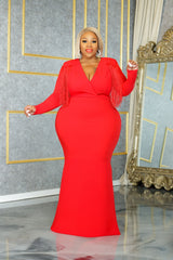 Red Glam Fringe Gown