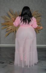 Baby Pink Bishop  Tulle Maxi Top