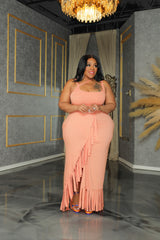 Peach Fringe Skirt Set