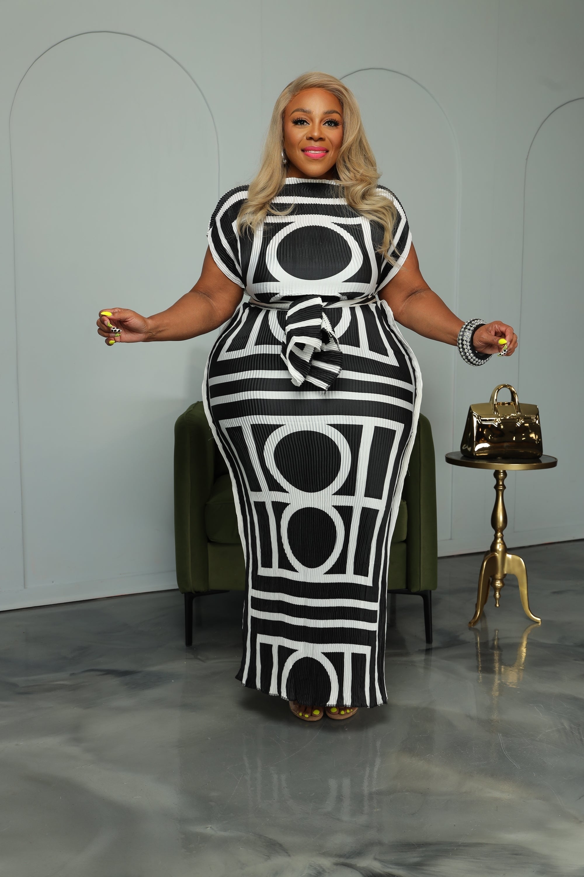 Black Pop Off Pleated Dress