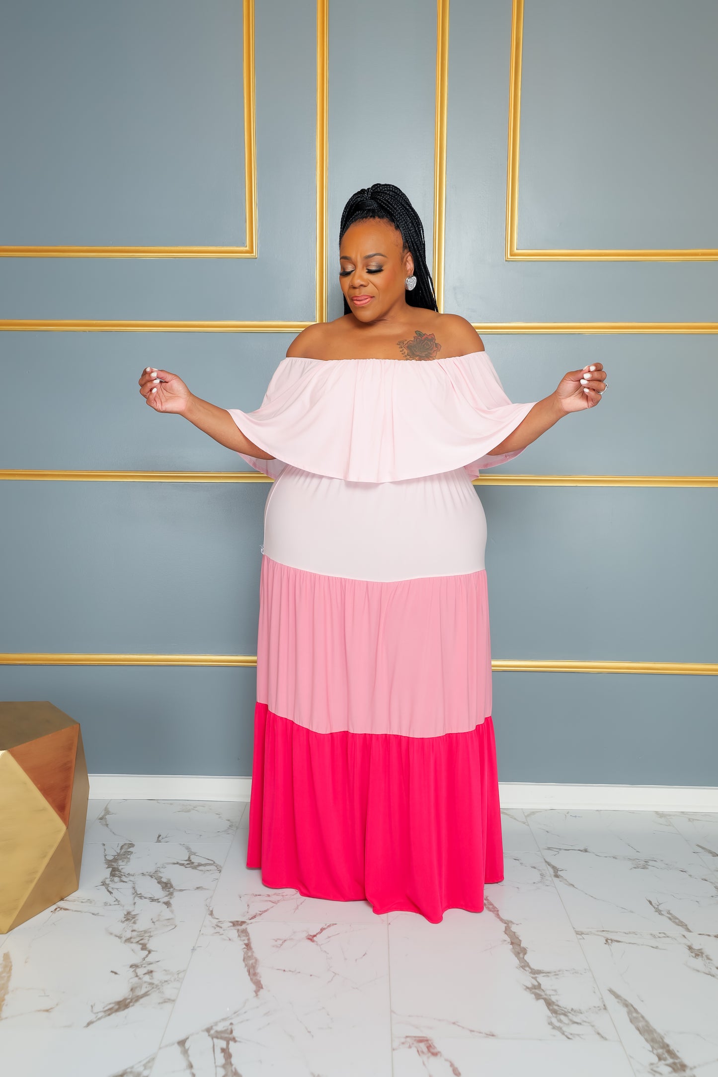 Load image into Gallery viewer, Pink Tri Colorblock Maxi Dress
