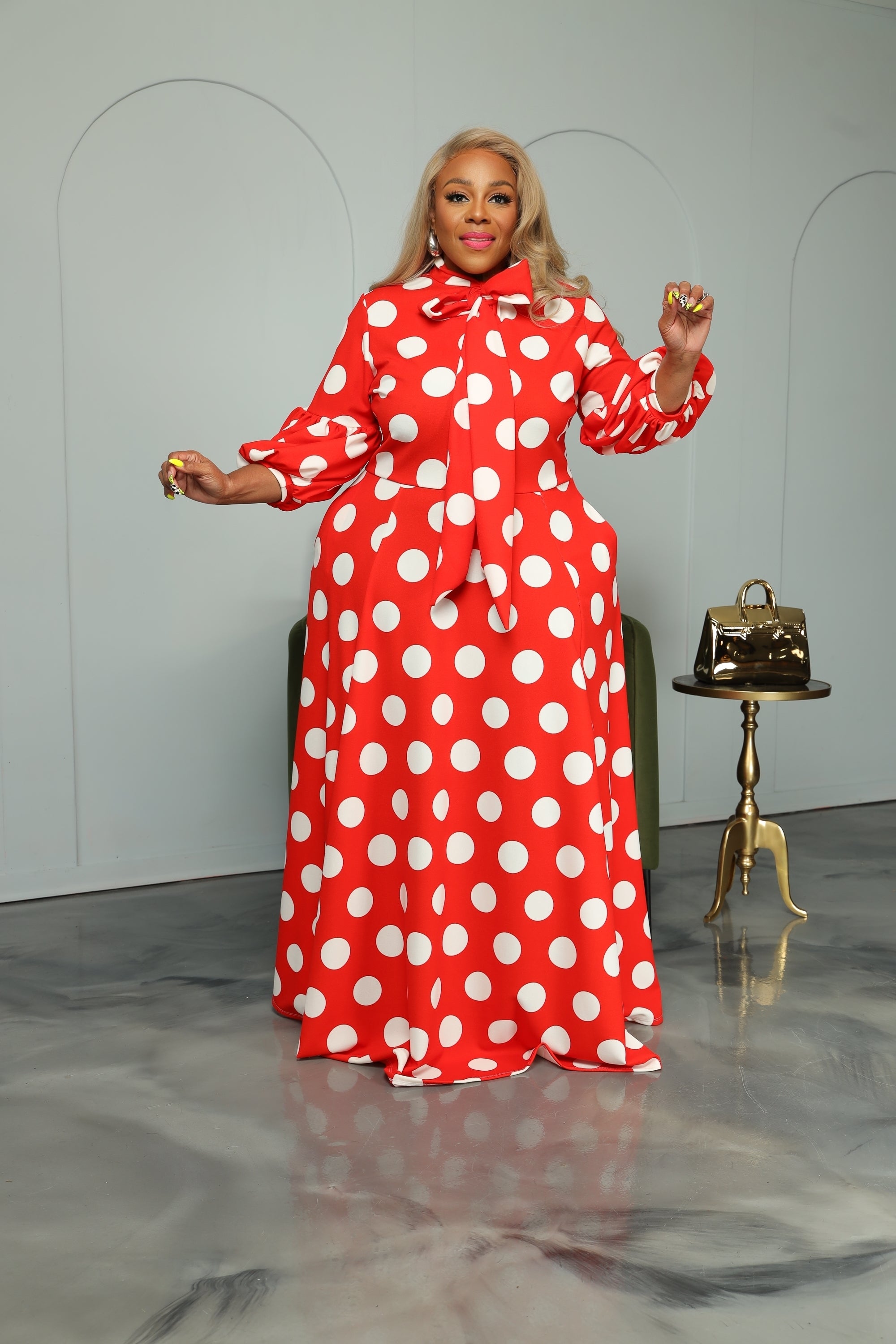 Red Polk Dot Bow Dress