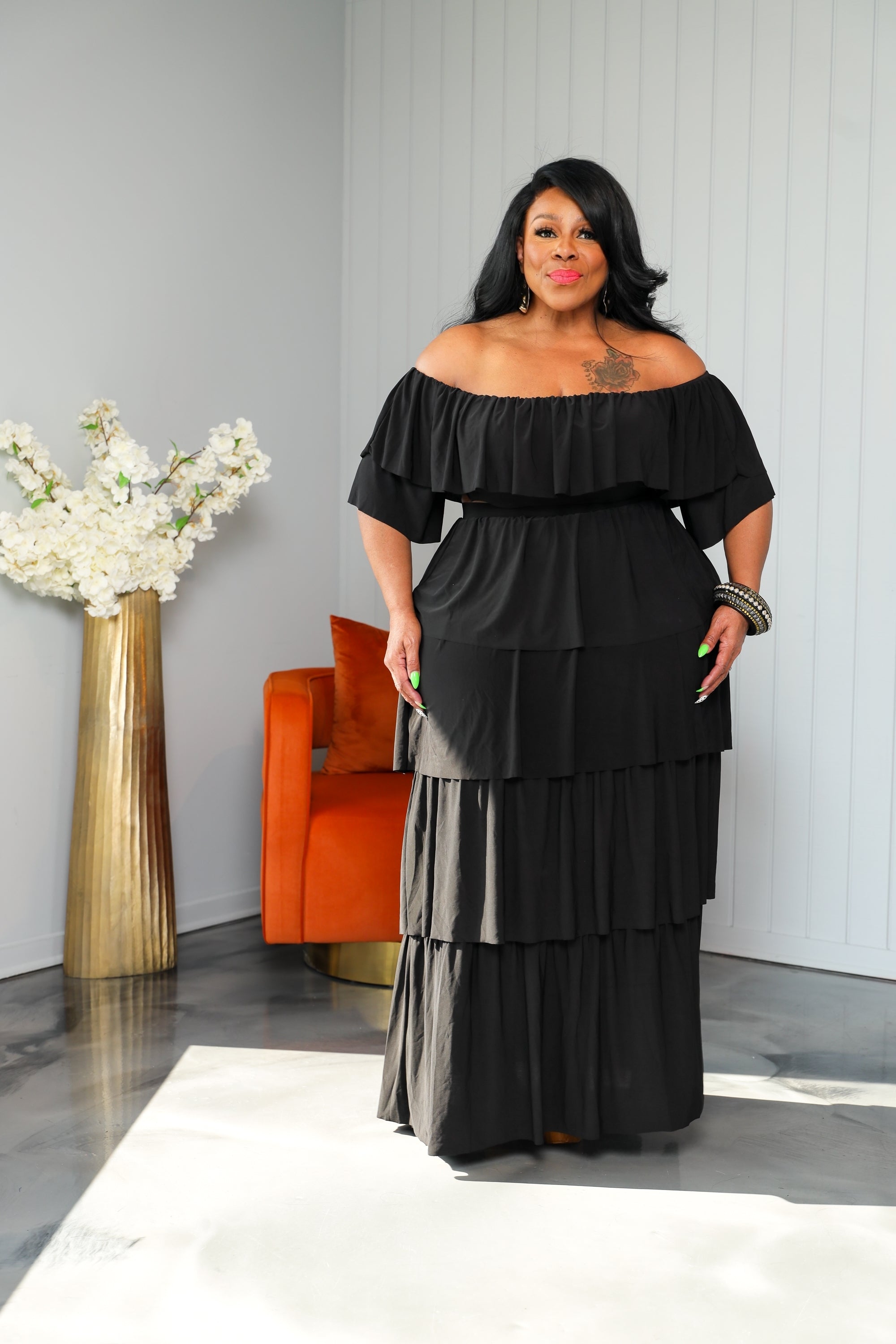 Black Top Tier Skirt Set
