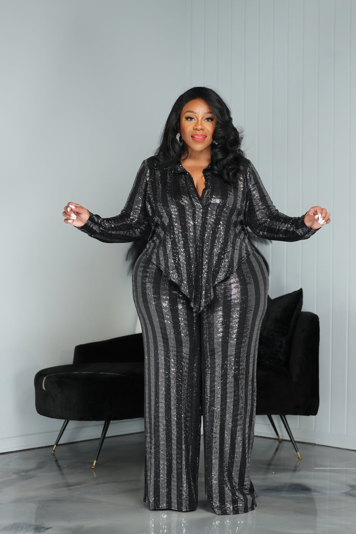 Sequin Pinstripe Pant Set