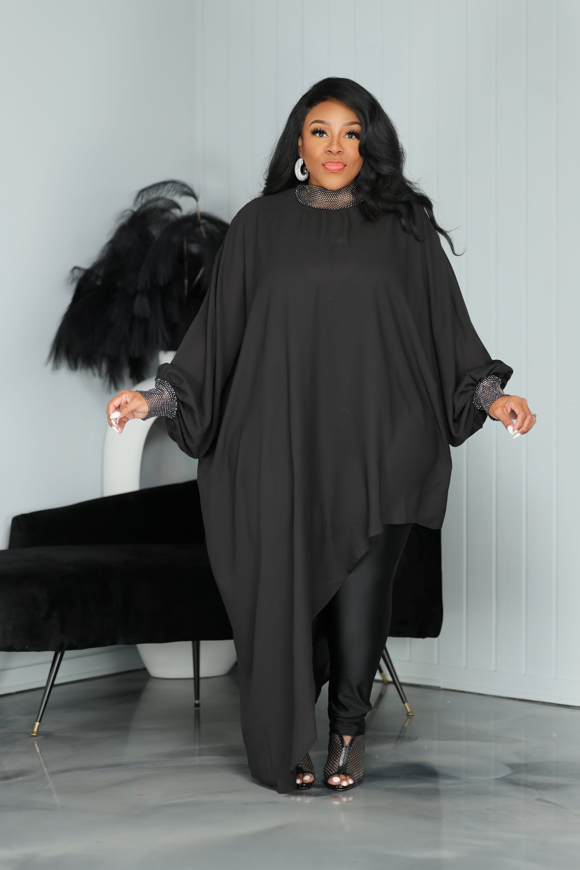 Black Chiffon Asymmetric Top