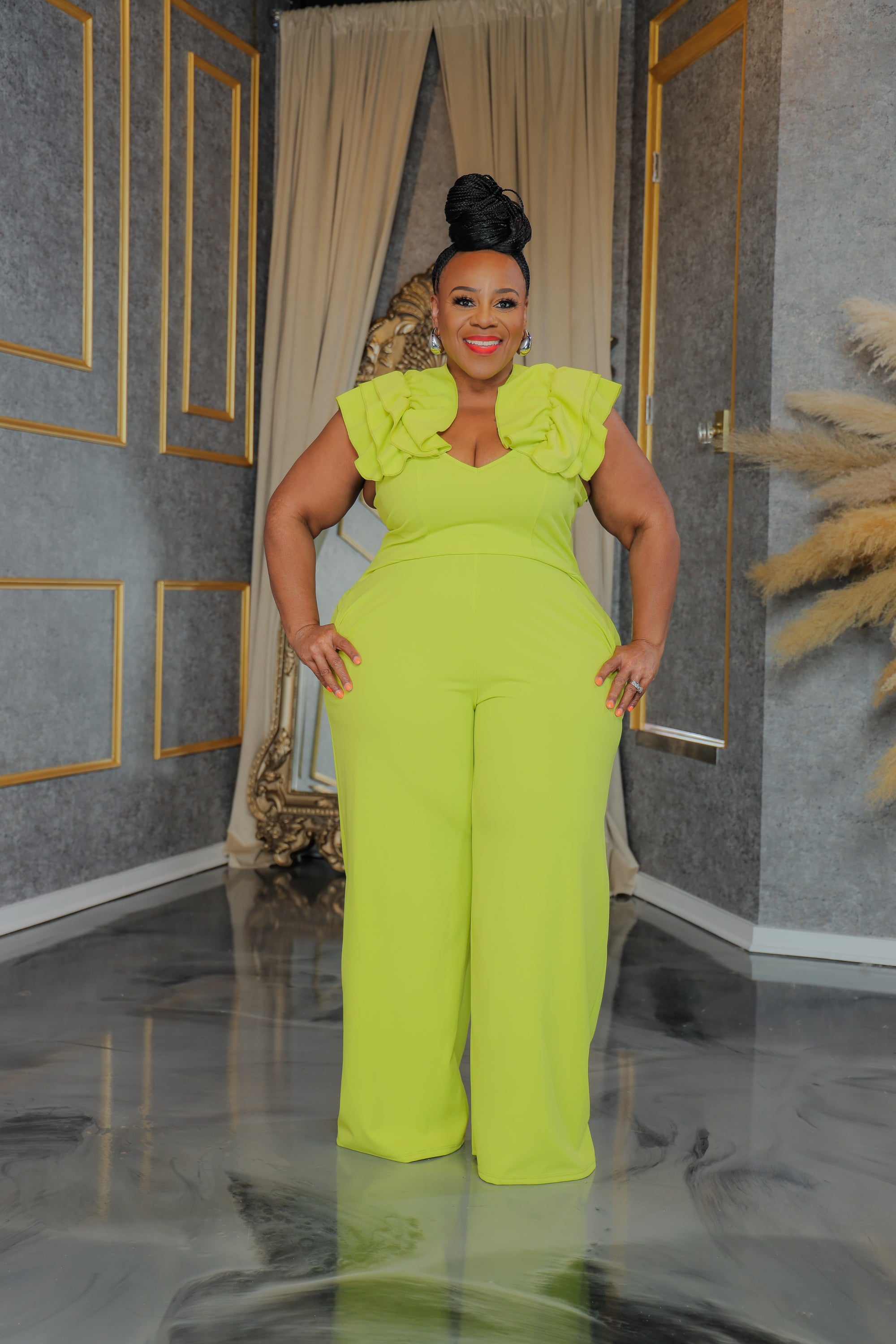 Green Cabbie Ruffle Jumpsuit