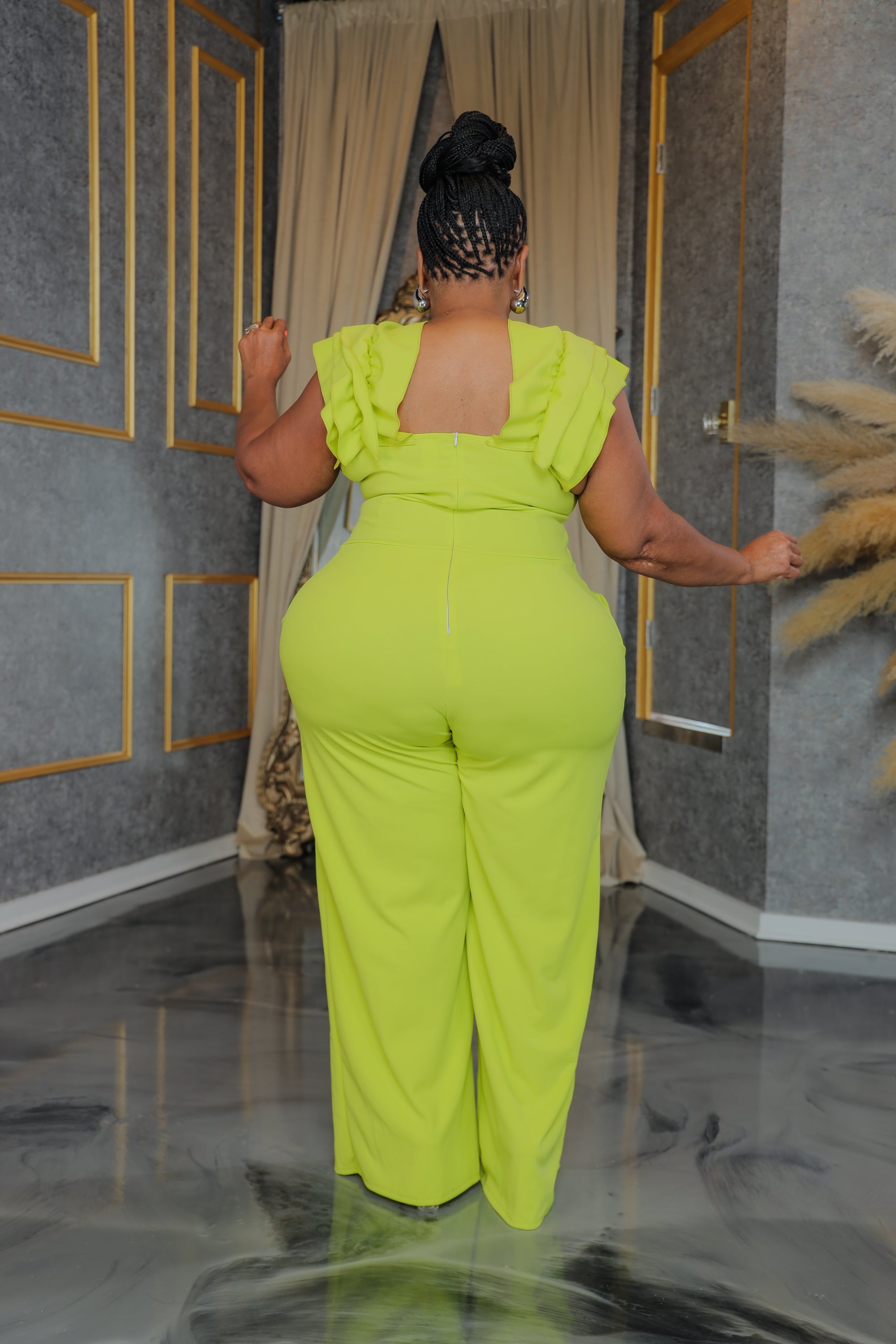 Green Cabbie Ruffle Jumpsuit