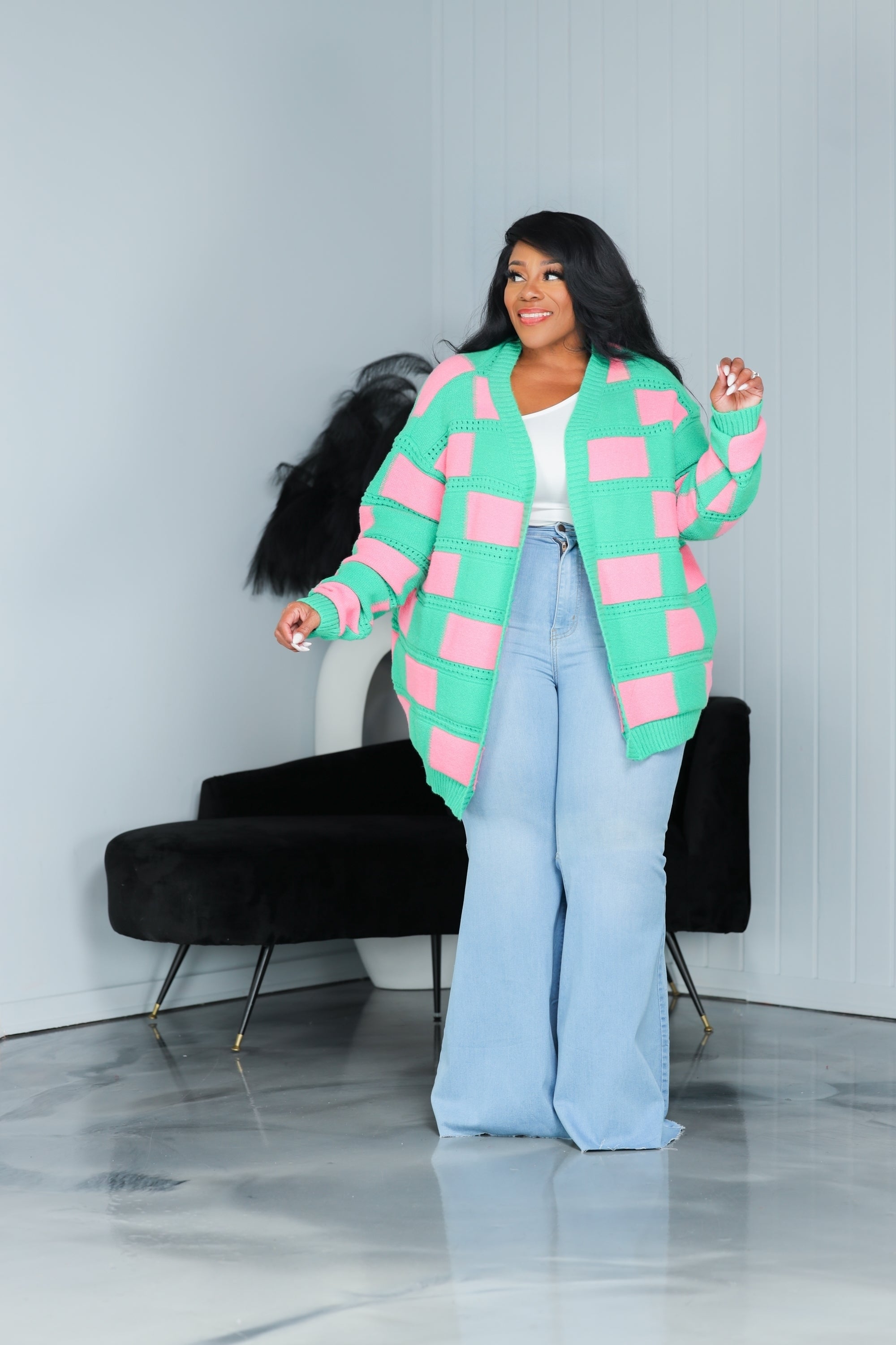 Pink Check It Out Cardigan