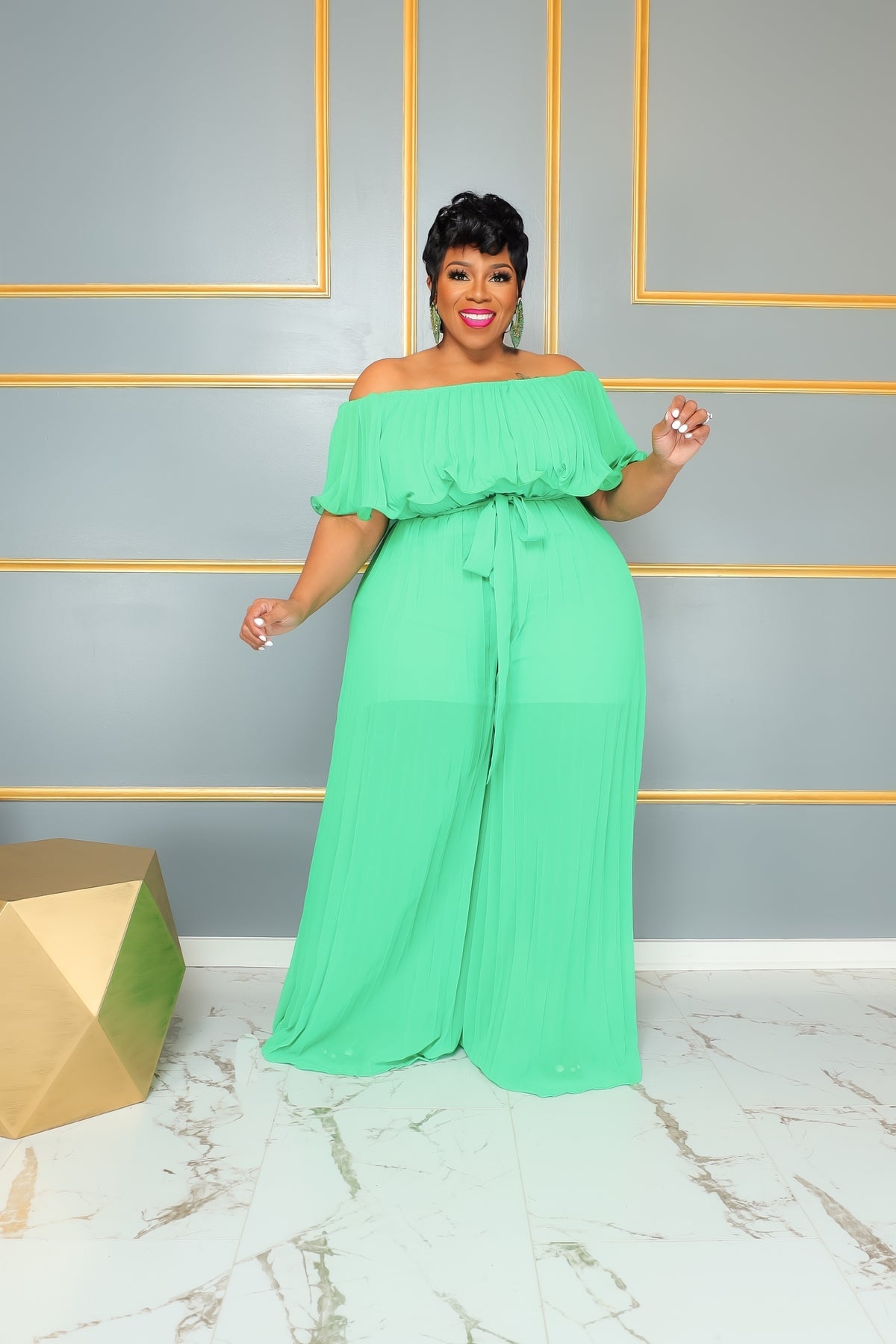 Green In Pleats Jumpsuit