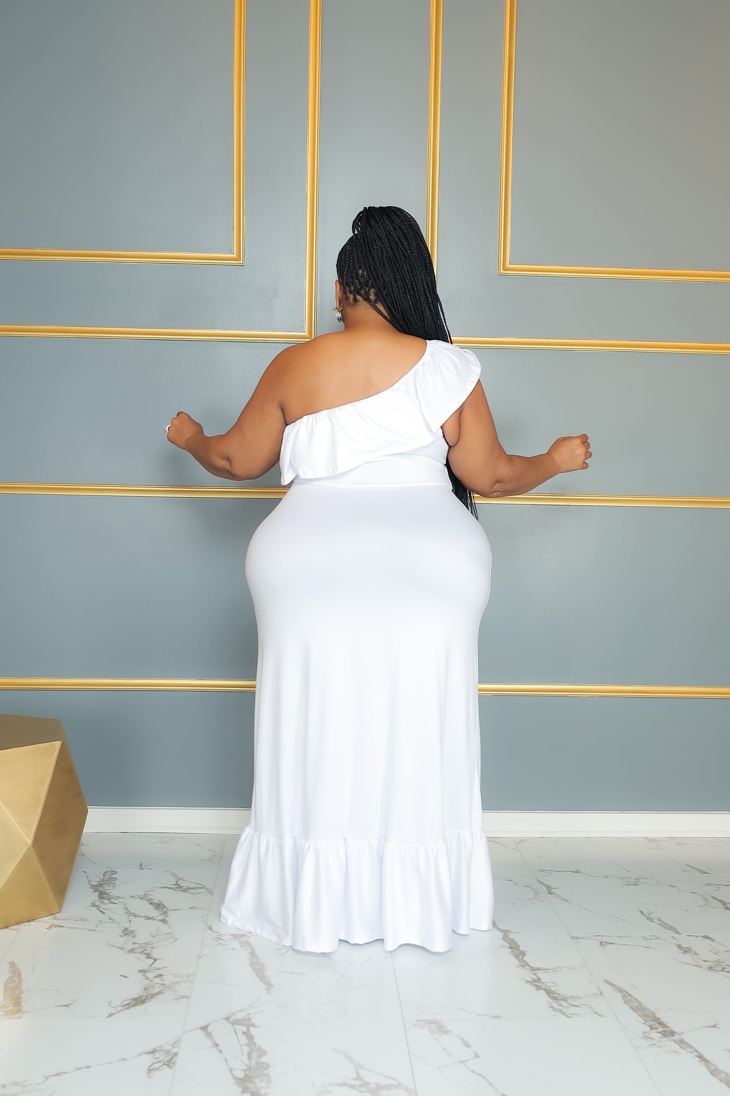 White In A Ruffle Dress