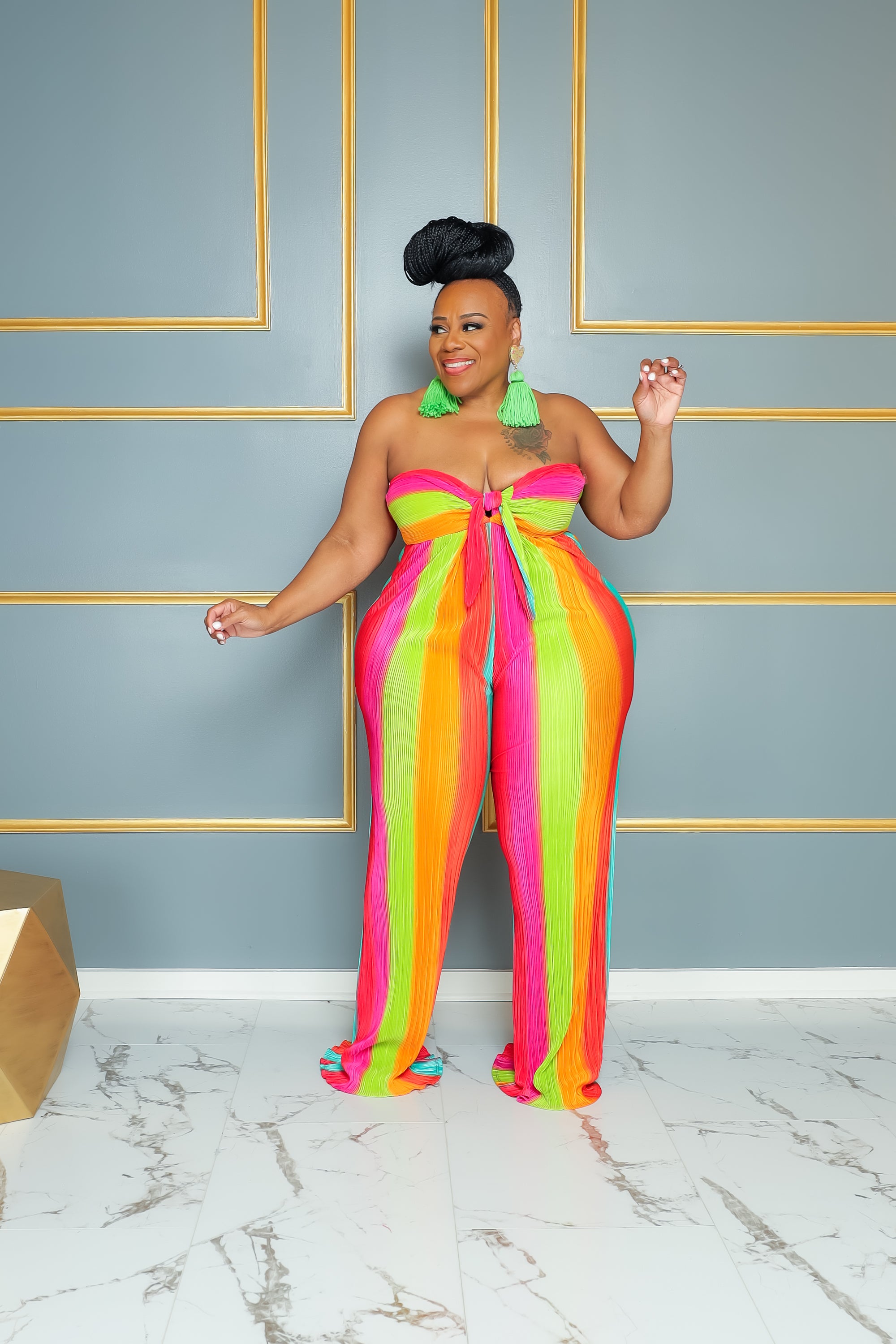 Rainbow Givin You Pleats Jumpsuit – Curvaceous Boutique