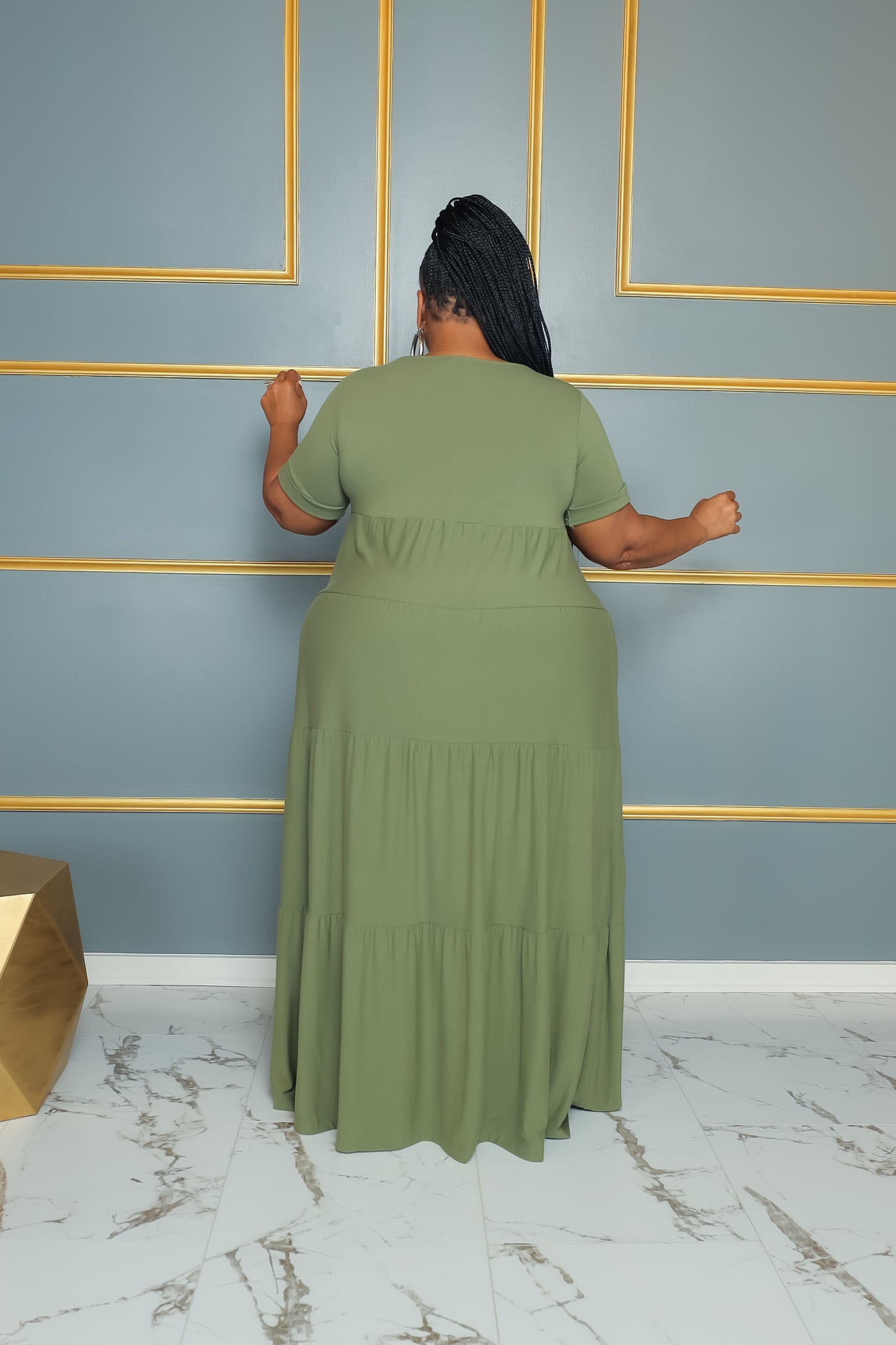 Green Short Sleeve Tier Dress