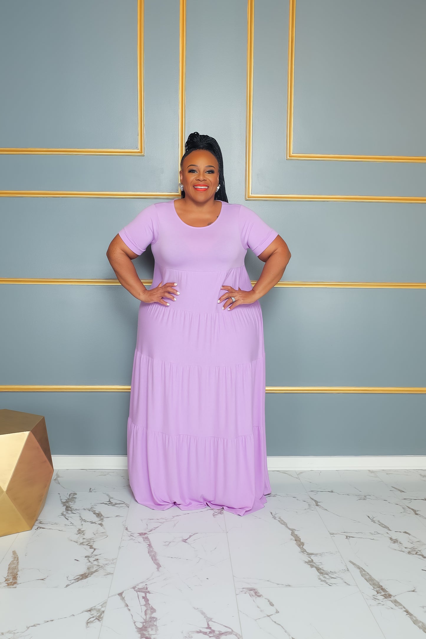 Lavender Short Sleeve Tier Dress