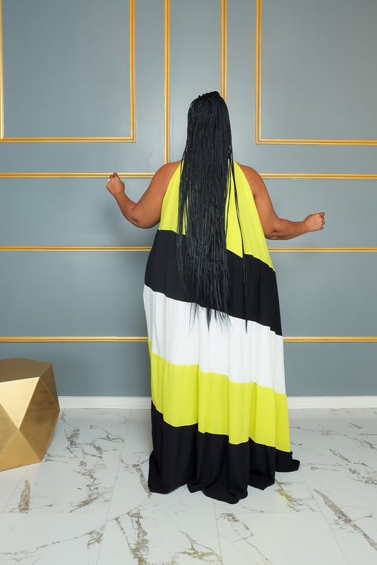 Load image into Gallery viewer, Yellow Tri Color-Block Halter Dress
