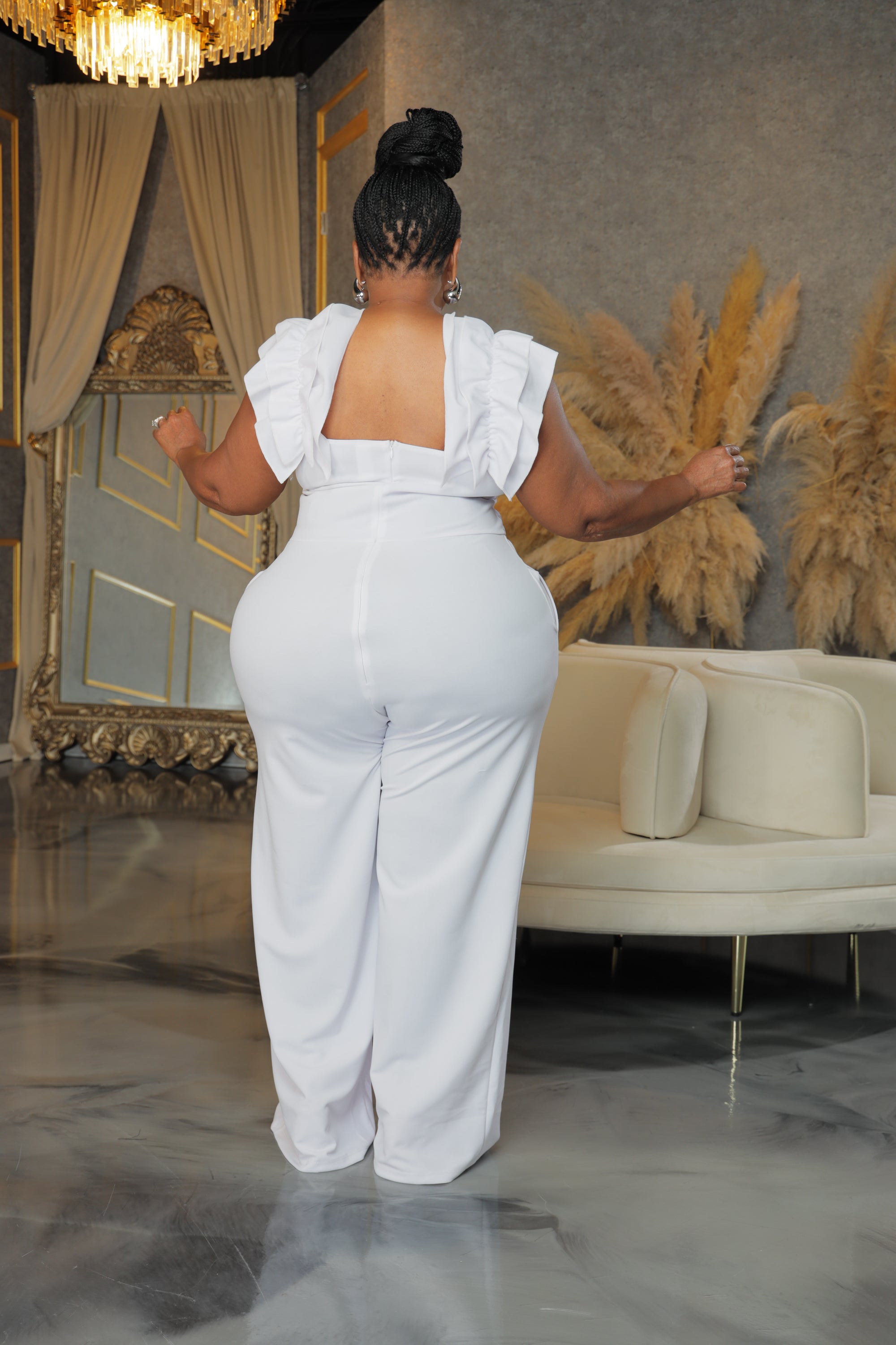 White Cabbie Ruffle Jumpsuit