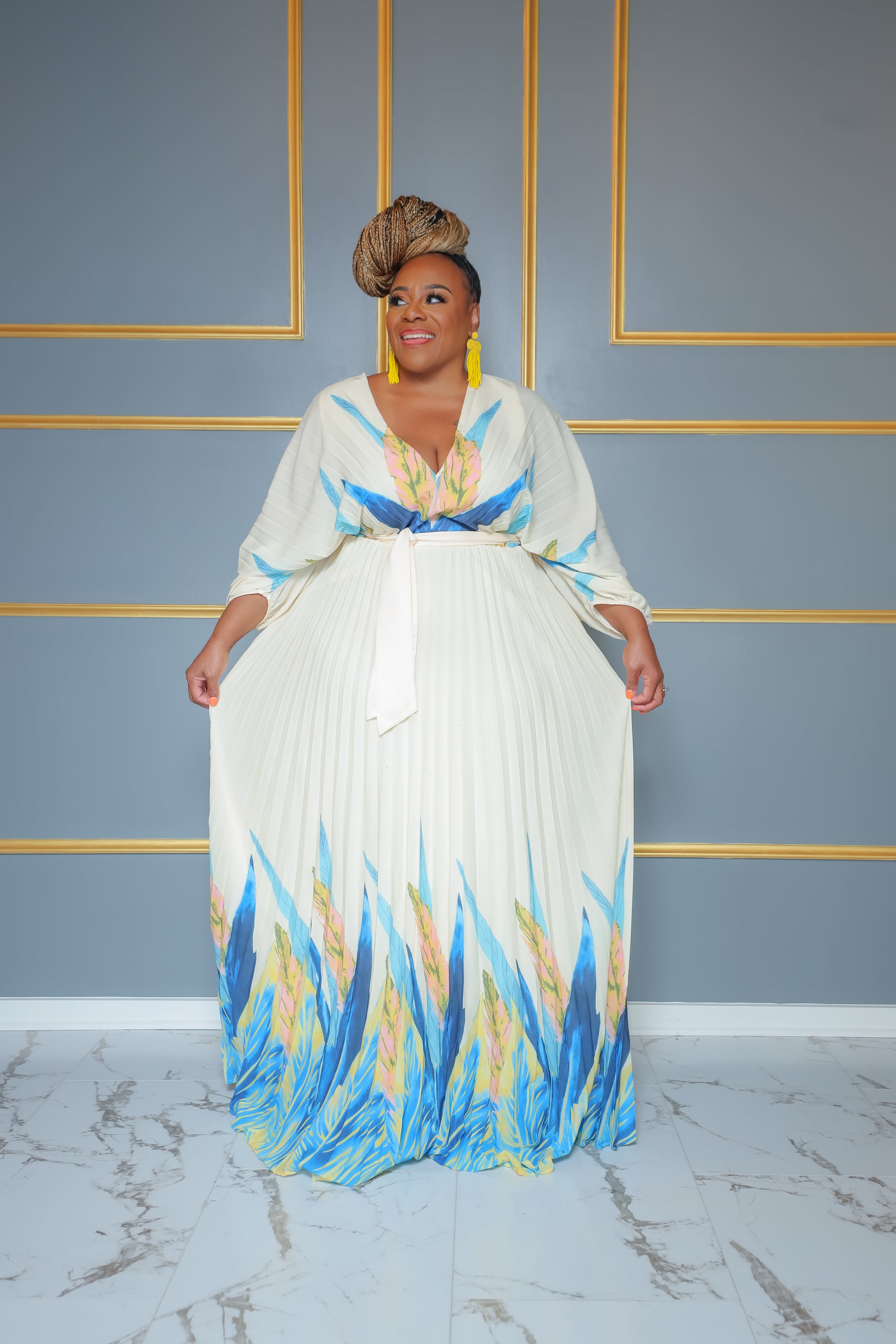 Cream Belle Pleated Maxi Dress