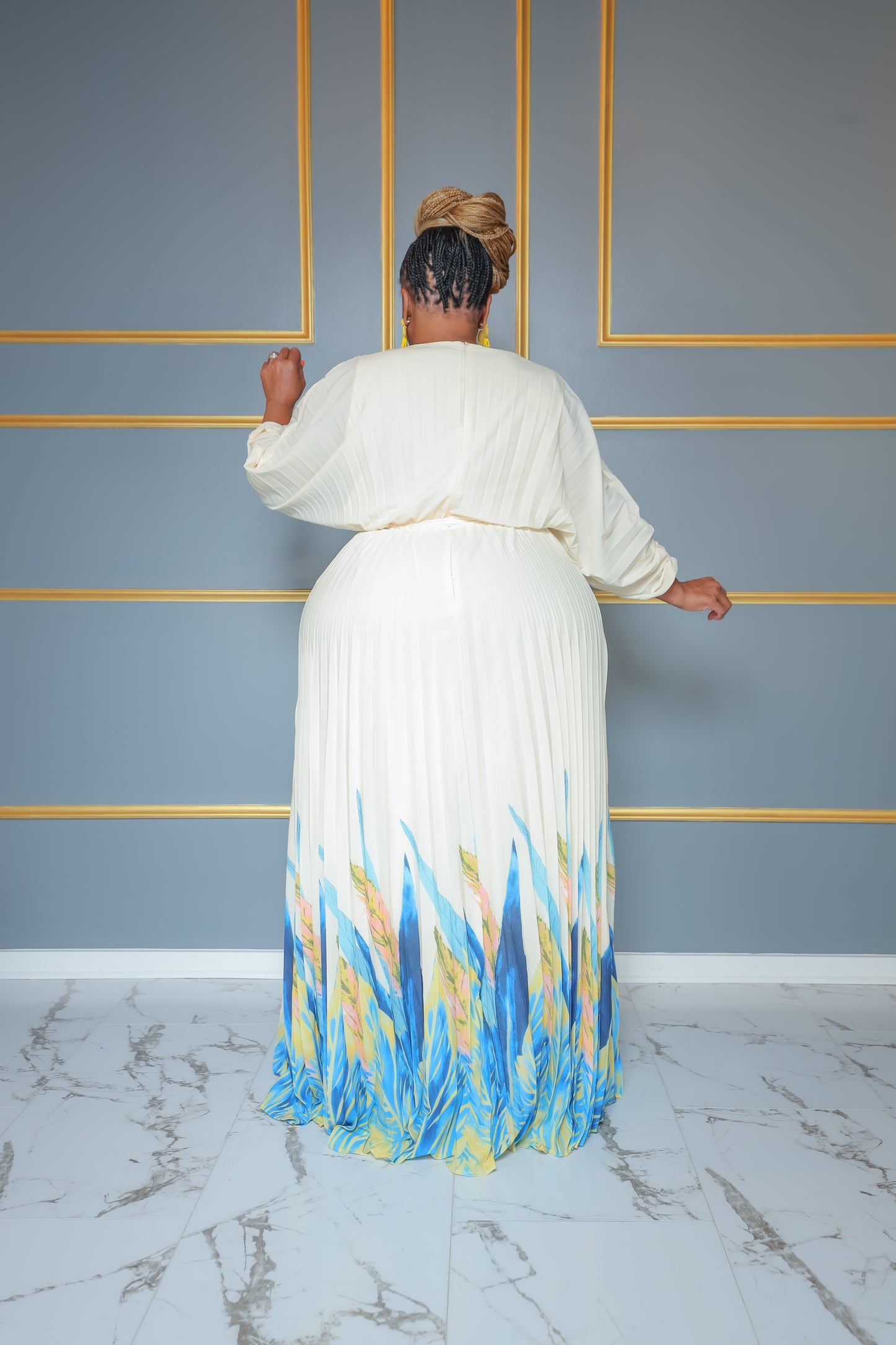Cream Belle Pleated Maxi Dress