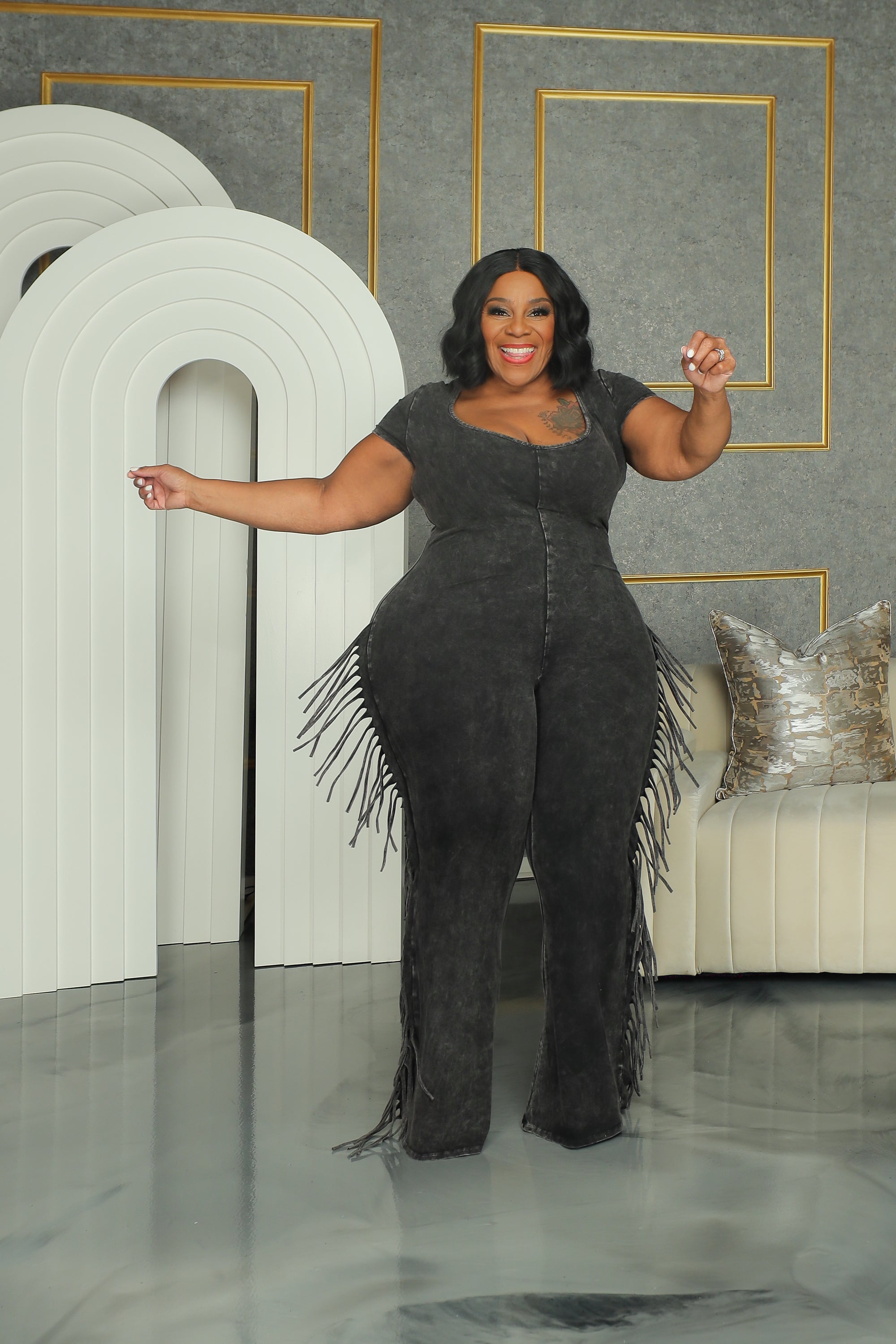 Fringe jumpsuit plus size online