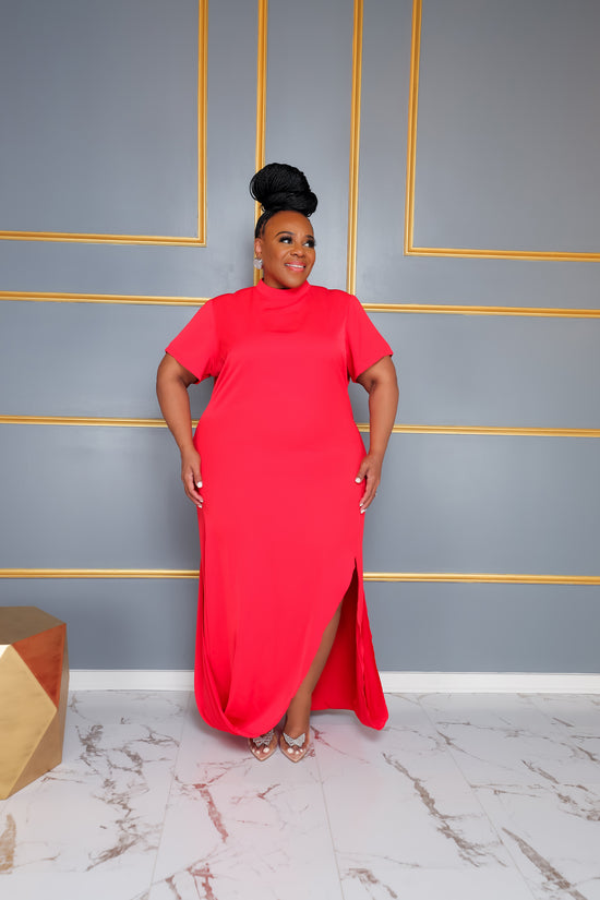 Dark Orange Mock Neck Dress