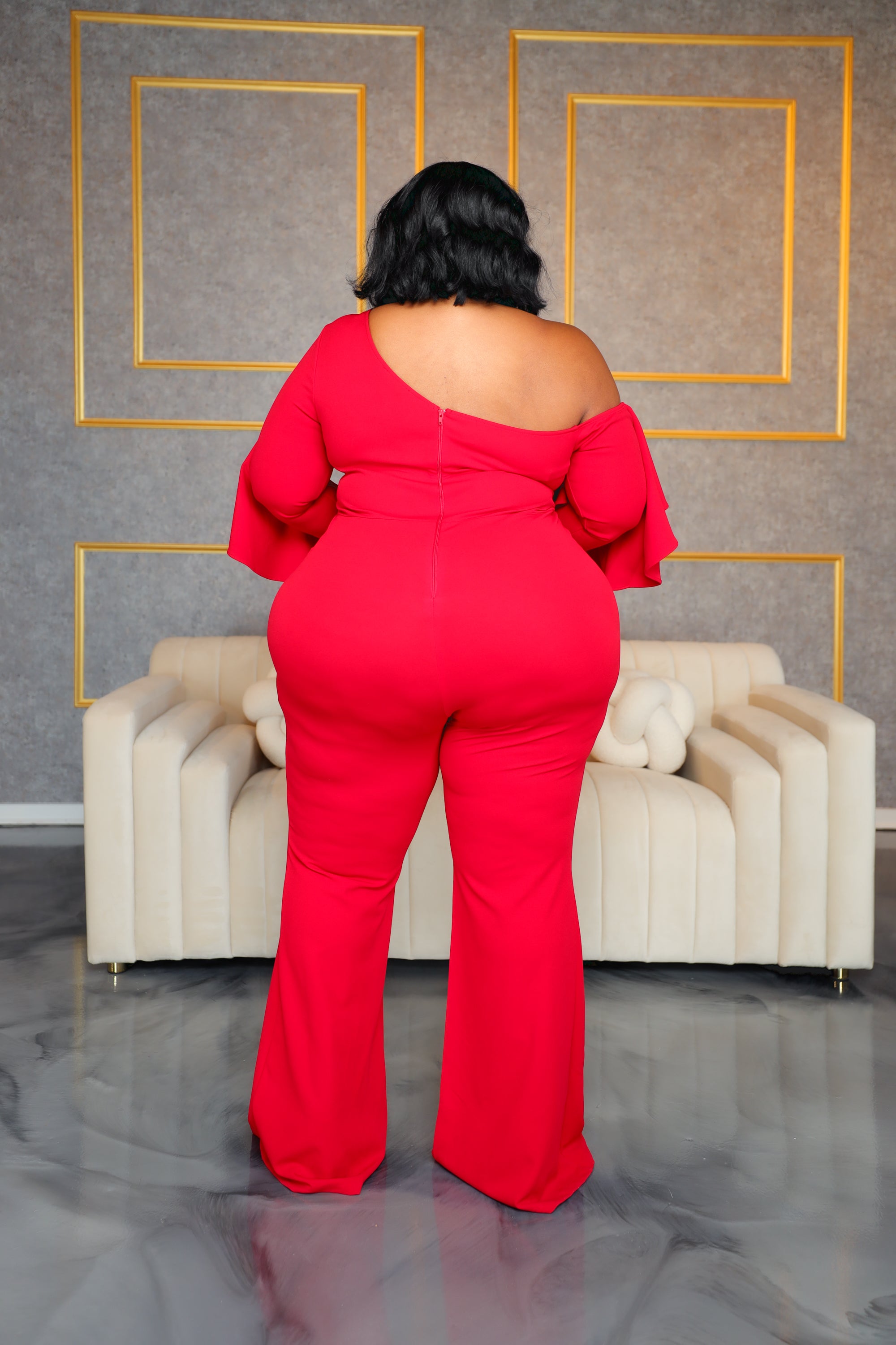 Red Adele Ruffle Jumpsuit