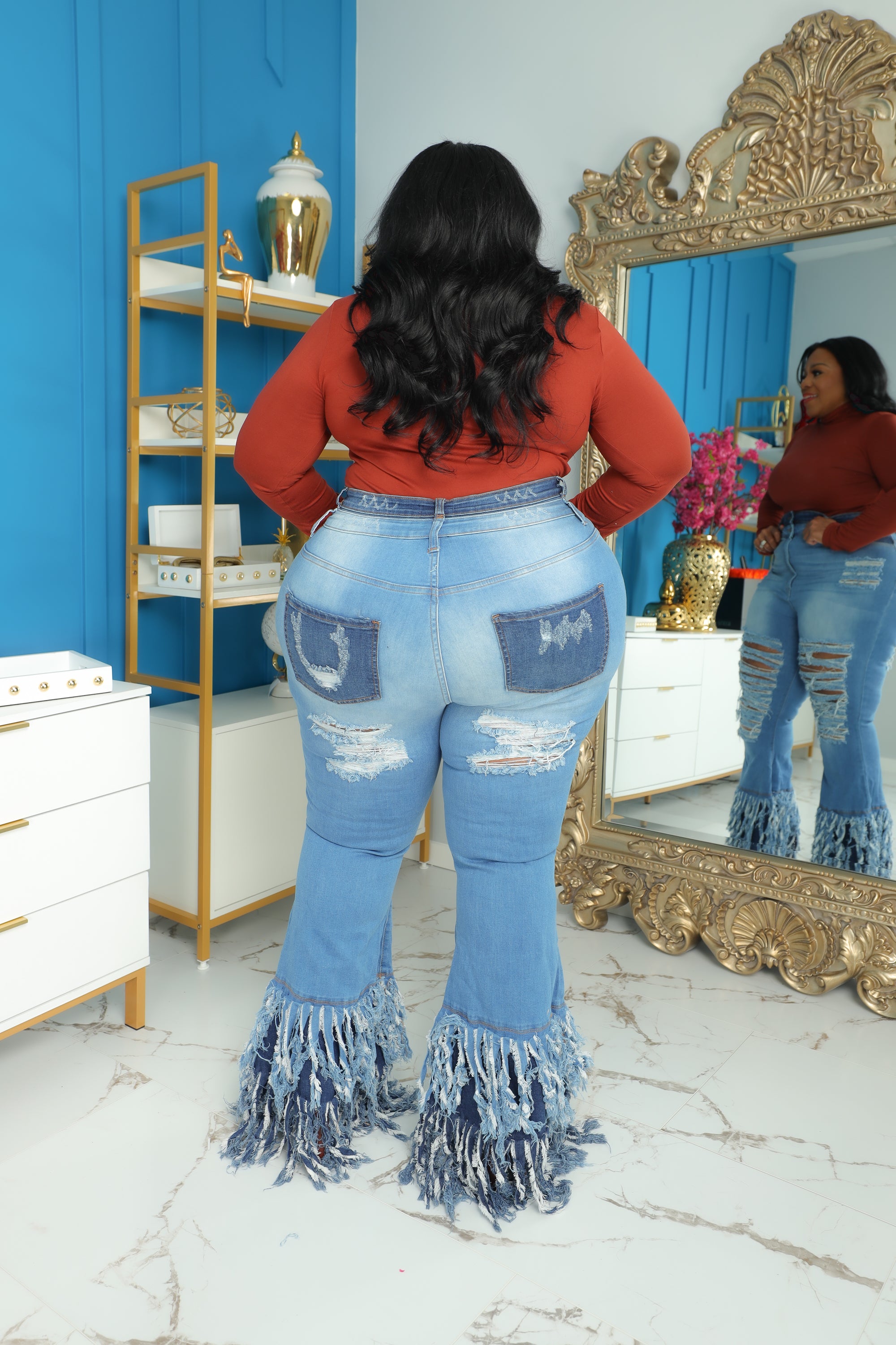 Double Frayed Bottom Jeans