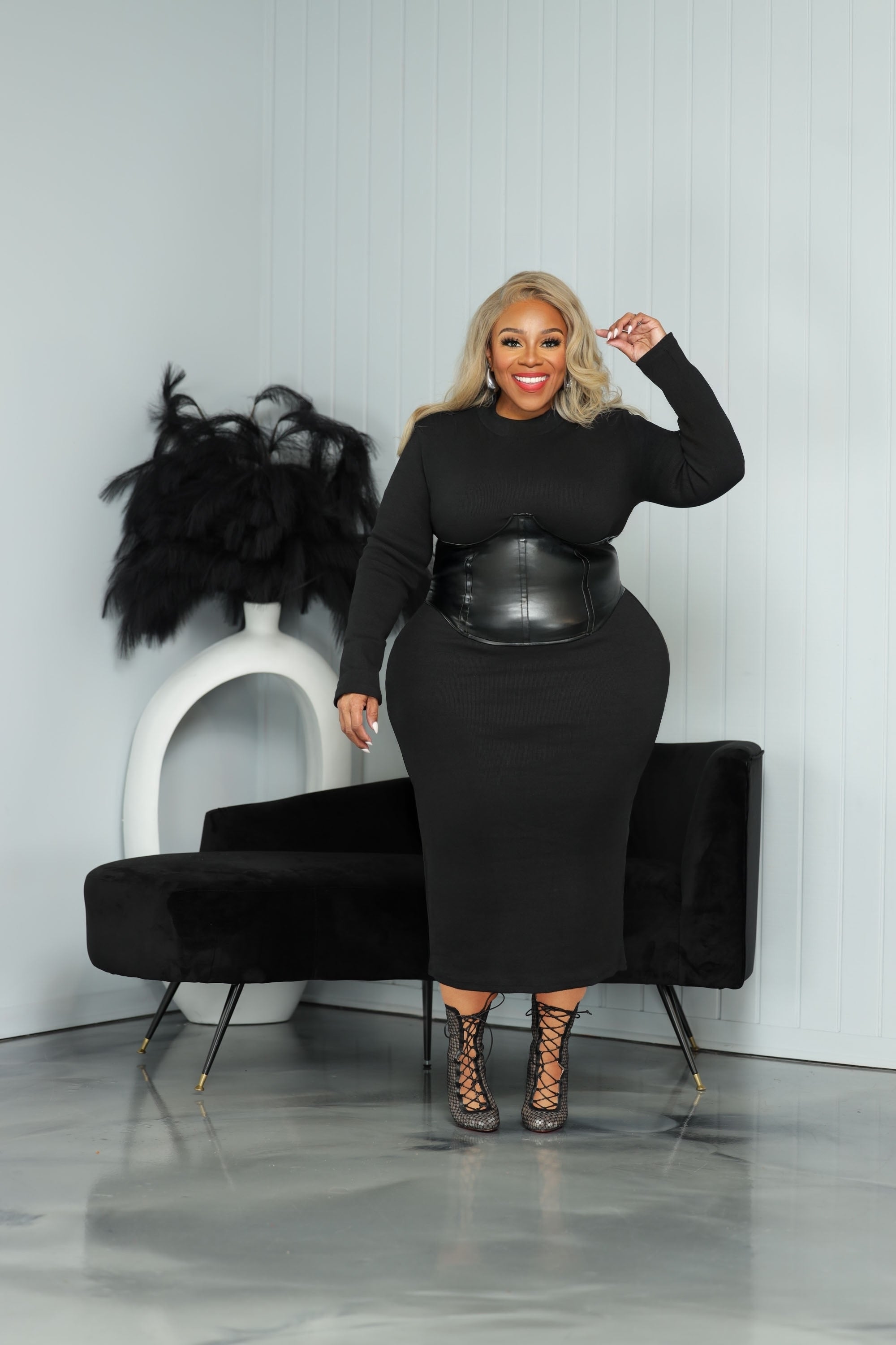 Black Down Corset Dress