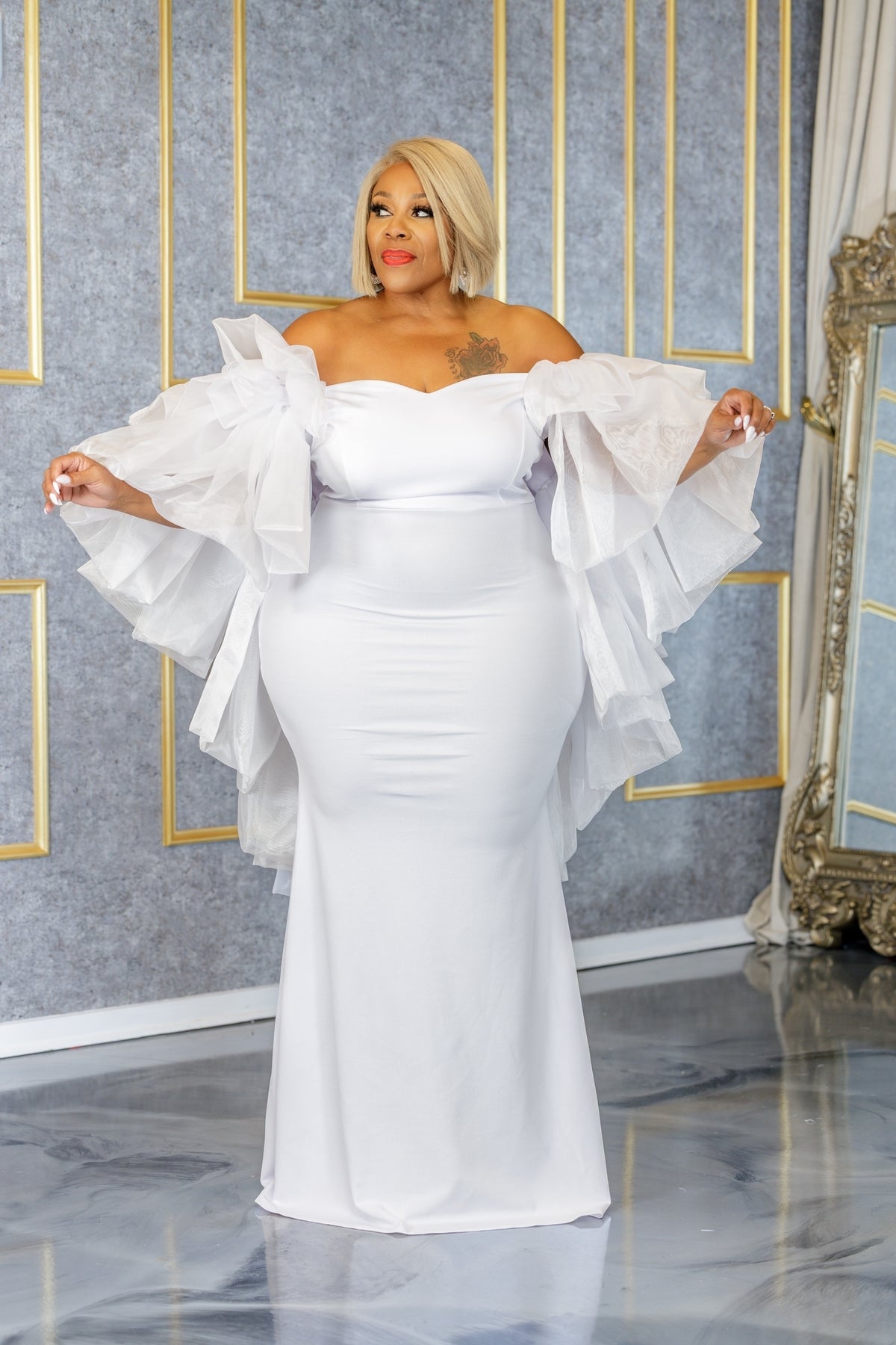 White Whitney Chiffon Draped Gown