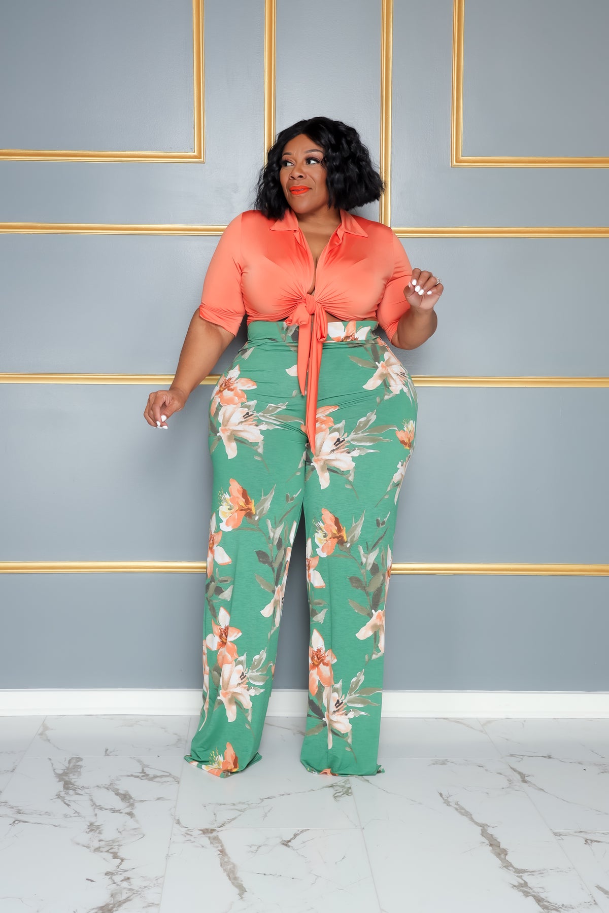 Green Flower Pant Set