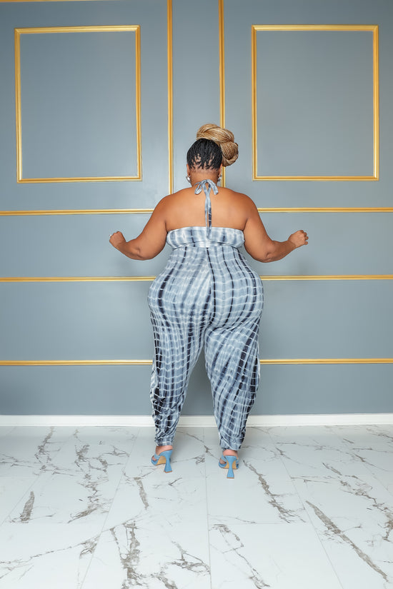 Blue Tie Dye Halter Jumpsuit